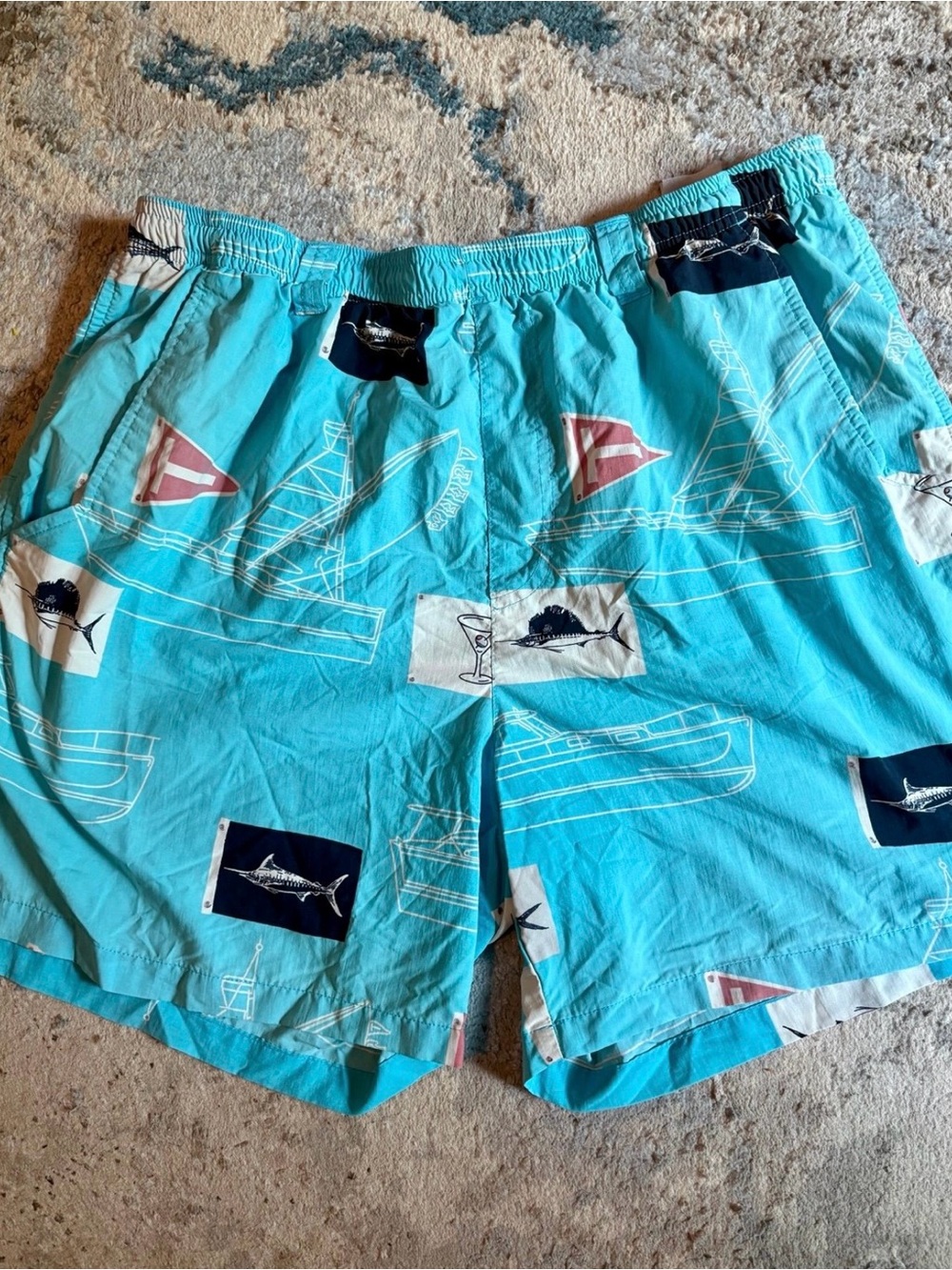 Columbia Men's Turquoise Nautical Print Swim Trunks